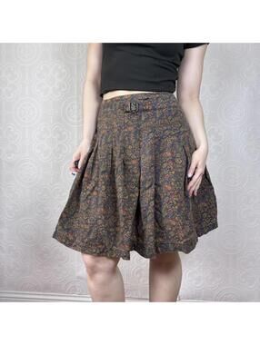 Gap Pleated Knee Length Skirt Womens 5/6 Whimsigoth Brown & Green Floral Print